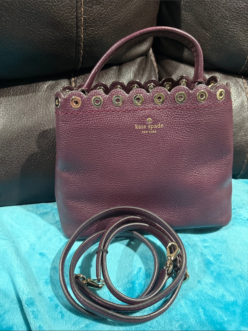 kate spade Plum Scalloped Eyelet Leather Satchel with Wallet